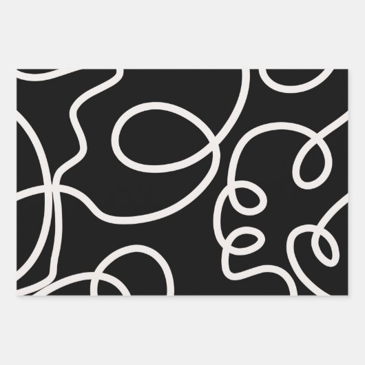 Abstracte lijnpenseelstreken zwart en wit inpakpapier vel (Voorkant 3)