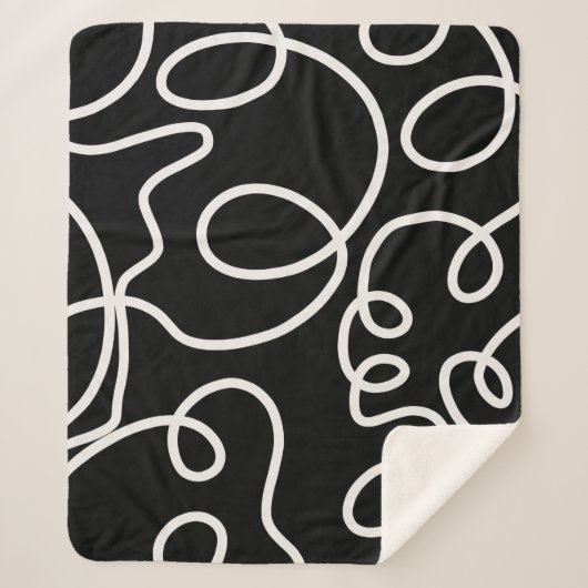Abstracte lijnpenseelstreken zwart en wit sherpa deken (Voorkant)