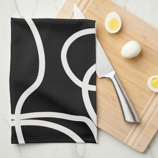 Abstracte lijnpenseelstreken zwart en wit theedoek (Quarter Fold)