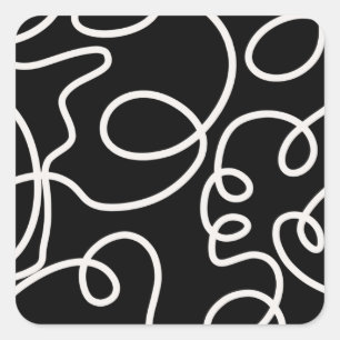 Abstracte lijnpenseelstreken zwart en wit vierkante sticker