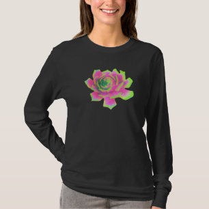 Abstracte limoengroene en roze Sedumrozet T-shirt