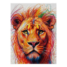 Abstracte Lion Art Print, kleurrijke wildlife artw