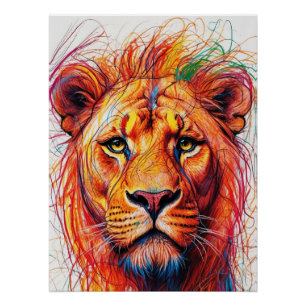 Abstracte Lion Art Print, kleurrijke wildlife artw Perfect Poster