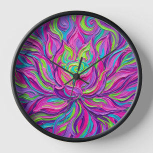 Abstracte Lotusbloei Neon Levendig Olie Kunstklokk