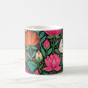 Abstracte Lotusbloemen Vlinders Koffiemok
