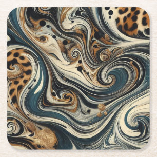 Abstracte Luipaardprint Draaikolk Vierkante Kartonnen Onderzetter