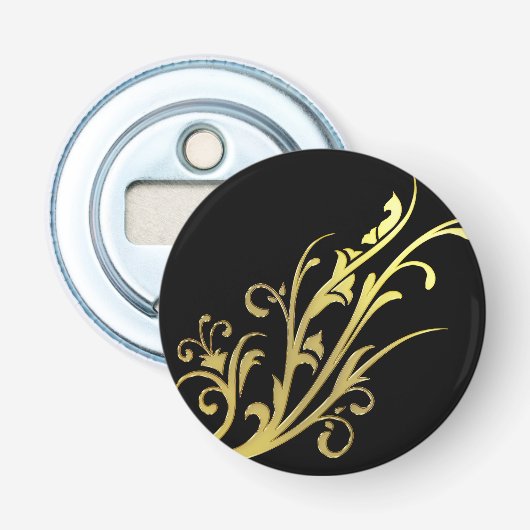 Abstracte Luxe Faux Gold Flower Button Flesopener (Voorkant)