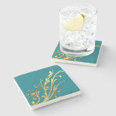 Abstracte Luxe Faux Gold Flower Stenen Onderzetter (Zijkant)