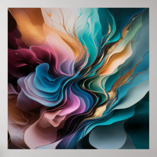 Abstracte luxe levendige kleuren turquoise oranje poster