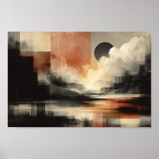 Abstracte maan bij het meer AI Wall Art Poster