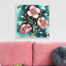 Abstracte madeliefjes in elektromagnetische golven canvas afdruk