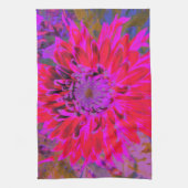 Abstracte Magenta, Paarse en Rode Dahlia Bloem Theedoek (Verticaal)