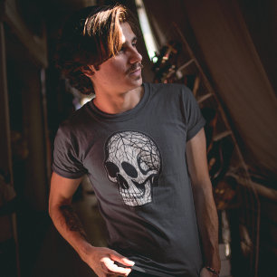 Abstracte Mandelbrot Gebroken Skull Black Mannen T-shirt