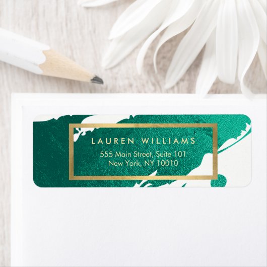 Abstracte maragdgroene penseelstreken etiket (Insitu)