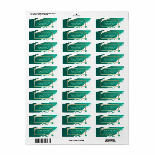 Abstracte maragdgroene penseelstreken etiket (Full Sheet)