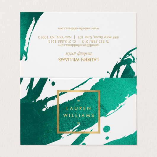 Abstracte maragdgroene penseelstreken visitekaartjes (Buitenkant ongevouwen)