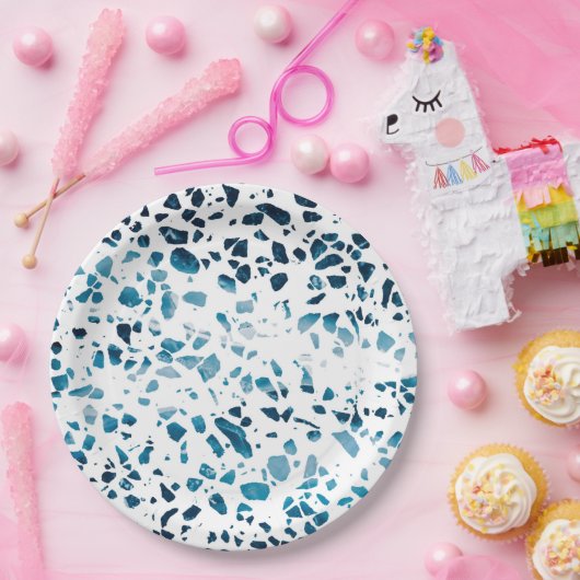 Abstracte marine Terrazzo Mosaic & Light Blue Patt Papieren Bordje (Feest)