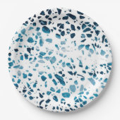 Abstracte marine Terrazzo Mosaic & Light Blue Patt Papieren Bordje (Voorkant)