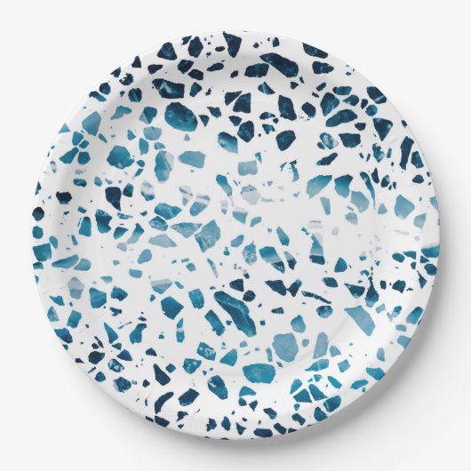 Abstracte marine Terrazzo Mosaic & Light Blue Patt Papieren Bordje (Voorkant)