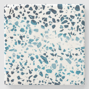 Abstracte marine Terrazzo Mosaic & Light Blue Patt Stenen Onderzetter