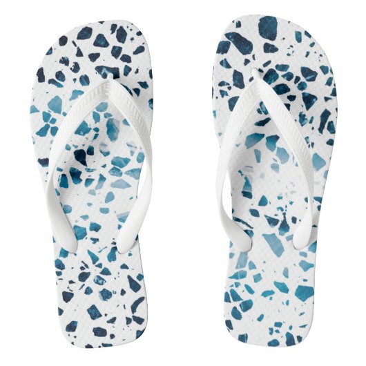 Abstracte marine Terrazzo Mosaic & Light Blue Patt Teenslippers (Voetbed)