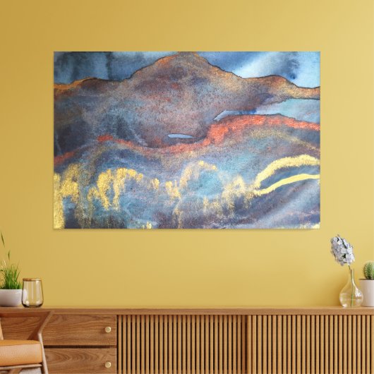 Abstracte marineblauw gouden Waterverf elegant mod Canvas Afdruk (Insitu (Woonkamer))