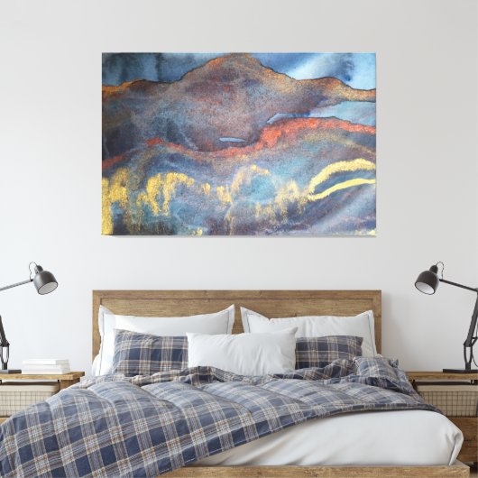 Abstracte marineblauw gouden Waterverf elegant mod Canvas Afdruk (Insitu (Slaapkamer))