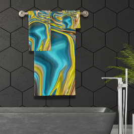 abstracte marmer zwelt gele blauwgroen turkooizen  bad handdoek
