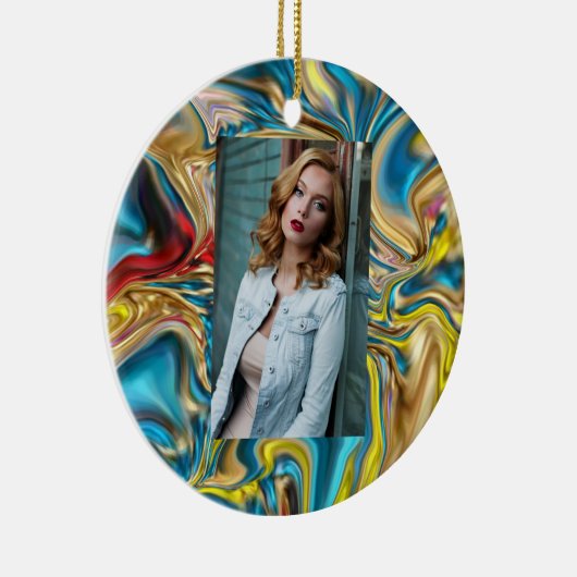 abstracte marmer zwelt gele blauwgroen turkooizen keramisch ornament (Rechts)