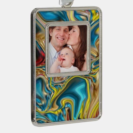 abstracte marmer zwelt gele blauwgroen turkooizen  verzilverd kader ornament (Rechts)