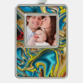 abstracte marmer zwelt gele blauwgroen turkooizen  verzilverd kader ornament (Voorkant)