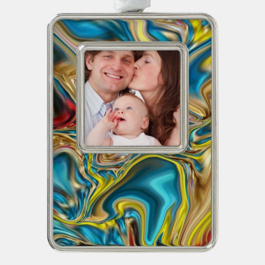 abstracte marmer zwelt gele blauwgroen turkooizen  verzilverd kader ornament (Voorkant)