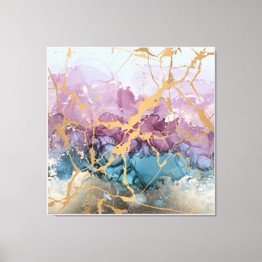 Abstracte Marmeren kunst Roze Blauw Goud Elegant Canvas Afdruk (Voorkant)