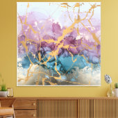 Abstracte Marmeren kunst Roze Blauw Goud Elegant Canvas Afdruk (Insitu (Woonkamer))
