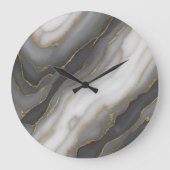 Abstracte marmeren wandklok – grijs, wit en goud D Grote Klok (Voorkant)