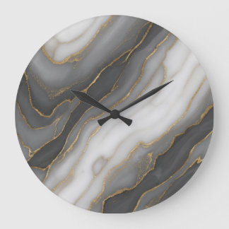 Abstracte marmeren wandklok – grijs, wit en goud D Grote Klok