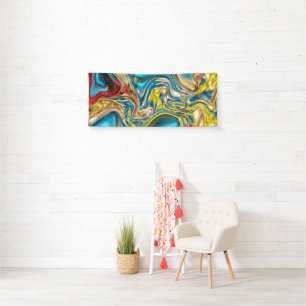 abstracte marmeren wervelingen geel teal turquoise spandoek