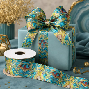 abstracte marmerwervelingen geel teal turquoise bl lint