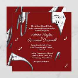 Abstracte maroon en White Music Wedding Invitation Kaart