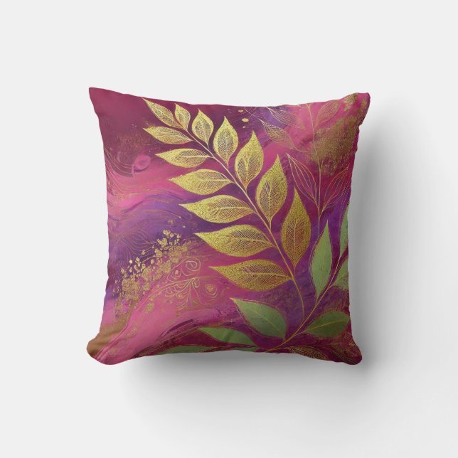 Abstracte Maroon-Golden Leaf kunstwerkstijl 16 Kussen (Voorkant)