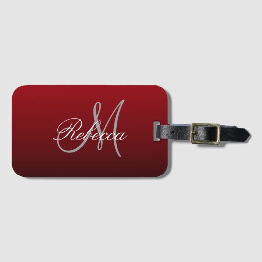 abstracte marsala maroon grijs bordeaux monogramme bagagelabel (Voorkant (horizontaal))