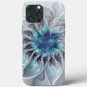 Abstracte matige bloem met blauw iPhone 13 pro max hoesje