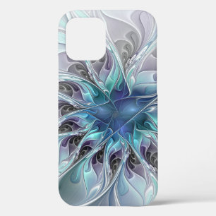 Abstracte matige bloem met blauw iPhone 12 hoesje