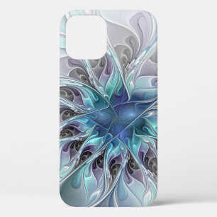Abstracte matige bloem met blauw iPhone 12 hoesje