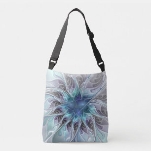 Abstracte matige bloem met blauw crossbody tas