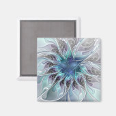 Abstracte matige bloem met blauw magneet (Voorkant / Achterkant)