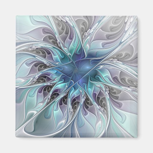 Abstracte matige bloem met blauw magneet (Voorkant)