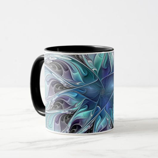Abstracte matige bloem met blauw mok (Voorkant links)