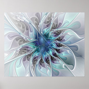 Abstracte matige bloem met blauw poster