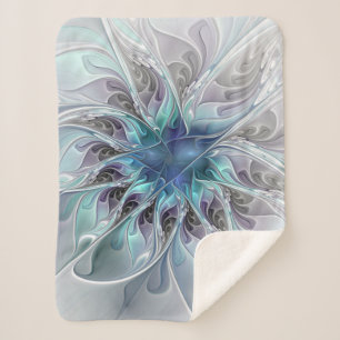 Abstracte matige bloem met blauw sherpa deken